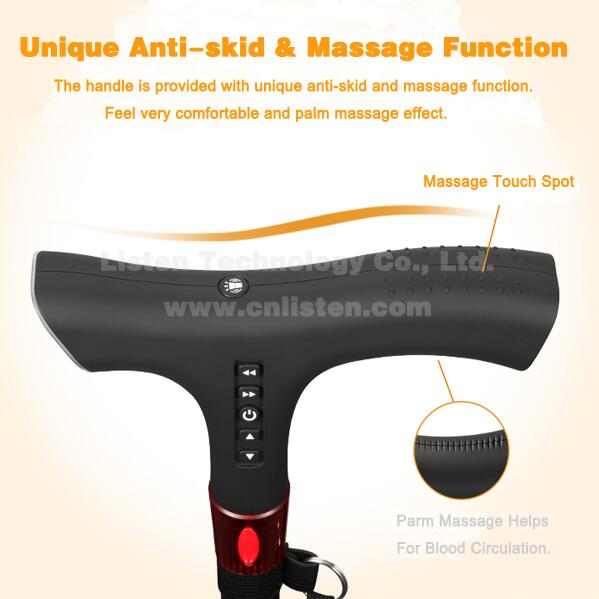 Cane with unique anti-skid and massage function