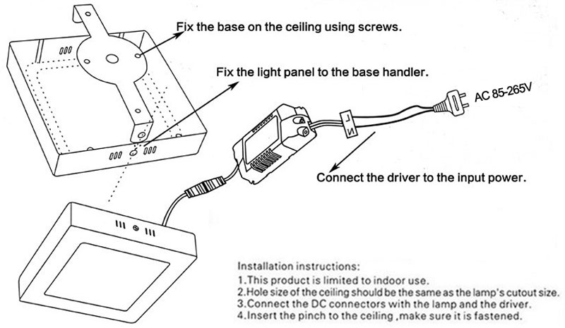 installation instructions of LED Surface Mounted Ceiling Down Panel Light Neutral White Square Lamp